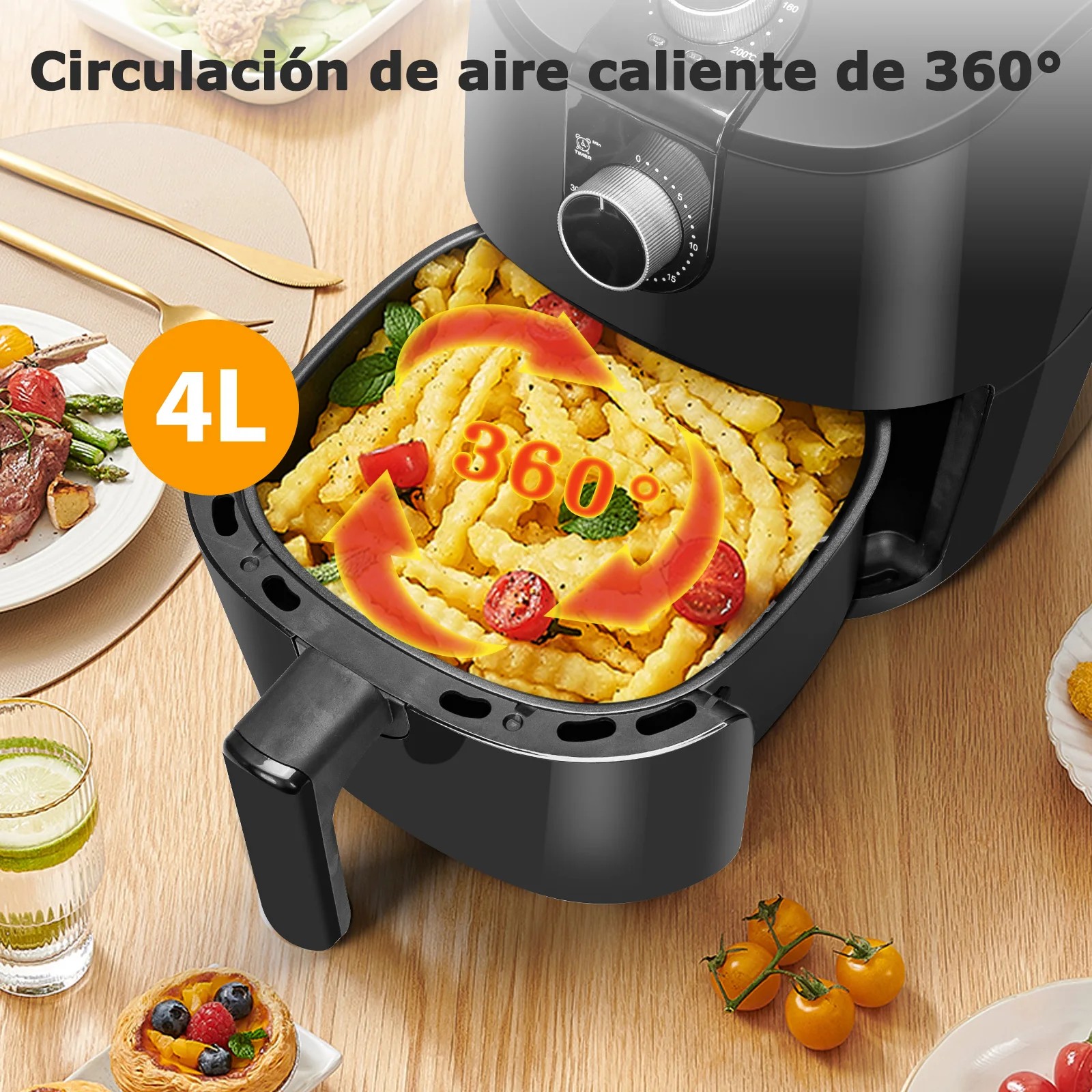 Combo Freidora De Aire 1500W 4L + 2 Pulverizadores Aceite Spray Cristal, BPA-Free, Temperatura De 80-200℃, Temporizador De 30 Min, AIGOSTAR