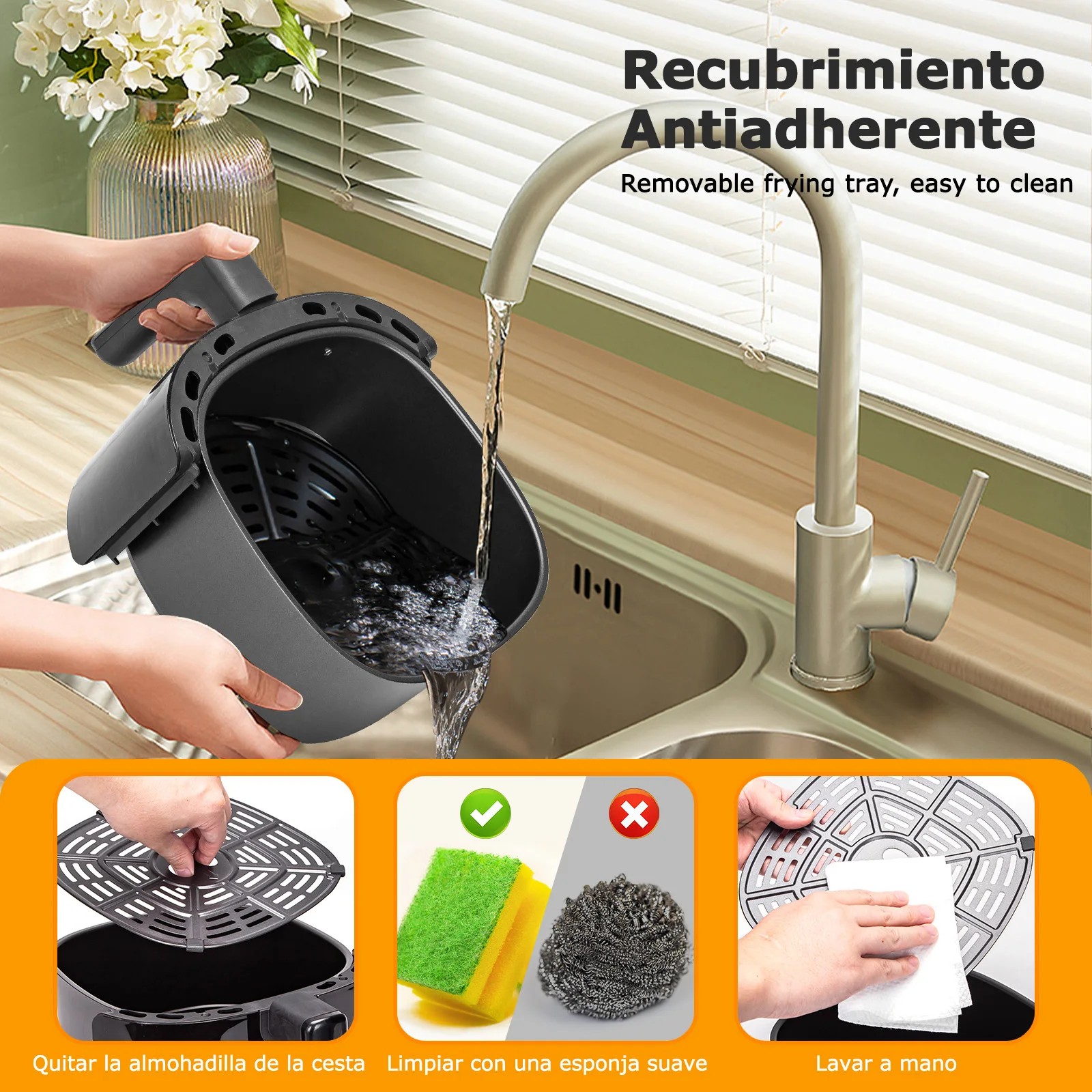 Combo Freidora De Aire 1500W 4L + 2 Pulverizadores Aceite Spray Cristal, BPA-Free, Temperatura De 80-200℃, Temporizador De 30 Min, AIGOSTAR