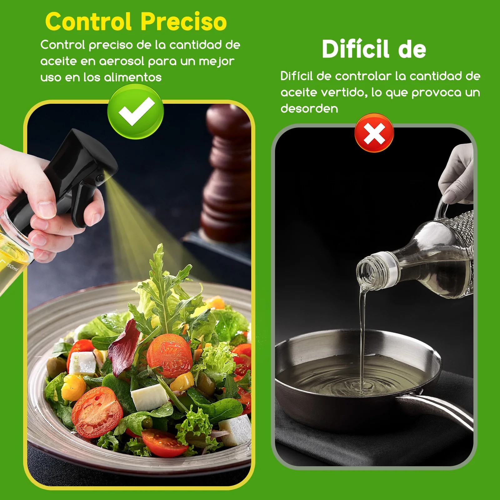 Combo Freidora De Aire 1500W 4L + 2 Pulverizadores Aceite Spray Cristal, BPA-Free, Temperatura De 80-200℃, Temporizador De 30 Min, AIGOSTAR