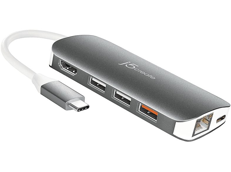 Adaptador múltiple USB-C 9 en 1  - JCD383-N J5CREATE, Plateado y Blanco