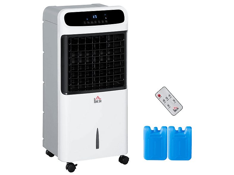Aire acondicionado portátil - HOMCOM Humidificador, Enfriador, con Ruedas, 12L, Control Remoto, 3 Modos, 3 Velocidades, Temporizador 12h, 3 velocidades, 25,00 m², Blanco