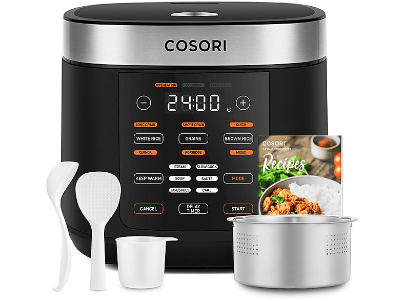 Arrocera  - Multicooker 5.0, 17 funciones, Limpieza rápida, Pantalla LED COSORI, Negro