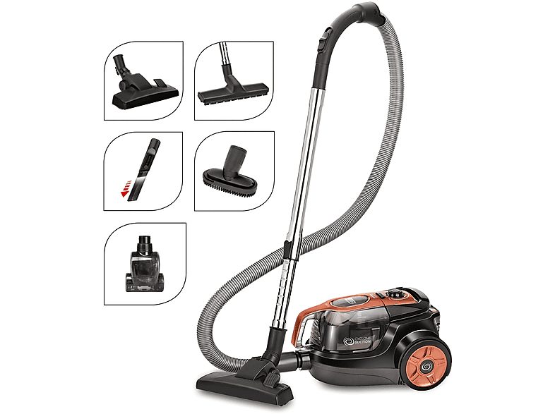 Aspirador sin bolsa - MPM MOD-25, 750 W, Depósito 1,1 l, Negro/Naranja