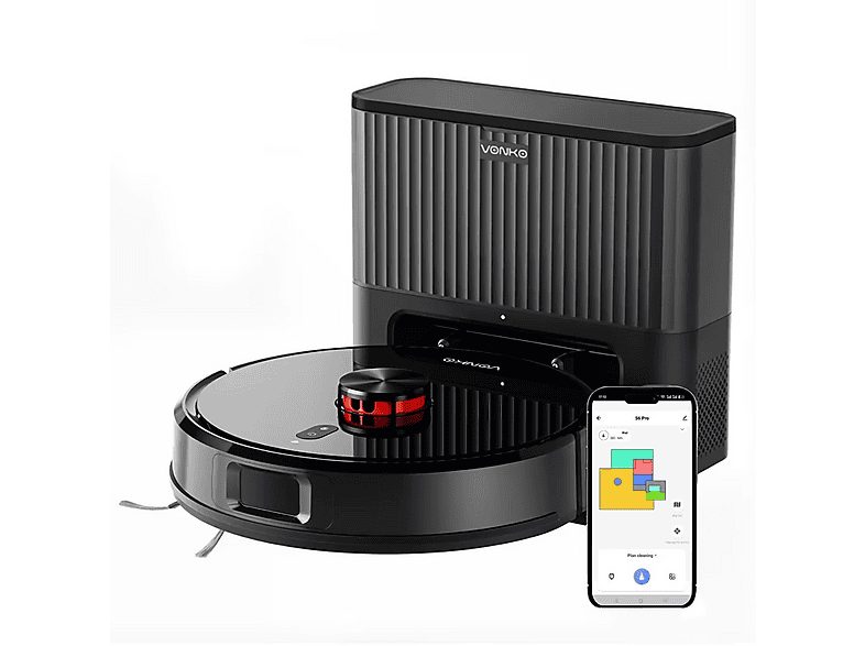 Aspiradora robot - VONKO S6PRO, 6000 Pa de potente succión, 50 W, Depósito 2,5 l, Autonomía 180 min, naranja