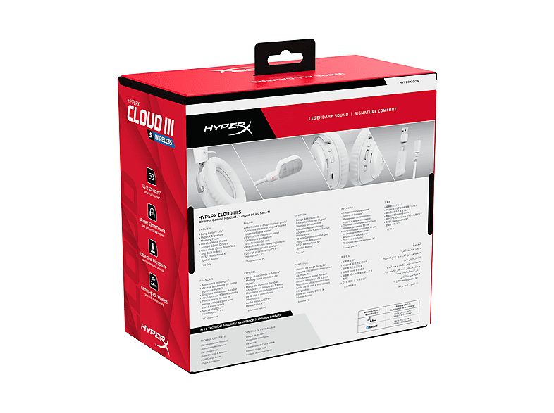 Auriculares gaming  - HyperX Cloud III S Wireless White Gaming Headset HYPERX, Circumaurales, Bluetooth, Blanco