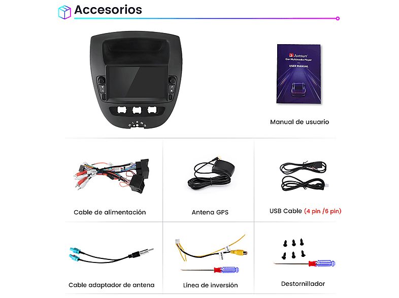 1:autorradio-2-din-para-peugot-107-citroen-c1-toyota-aygo-carplay-android-auto-264gb-junsun-7-2usb-black-1.jpg|2:autorradio-2-din-para-peugot-107-citroen-c1-toyota-aygo-carplay-android-auto-264gb-junsun-7-2usb-black-2.jpg|3:autorradio-2-din-para-peugot-10