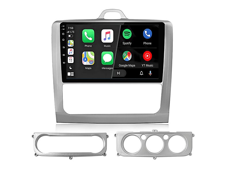 Autorradio  - Ford Focus Mk2 Mk3 Exi MT 2 3 2004-2011 64GB CARPLAY SMORGR, 9 "", 2*USB, Silver