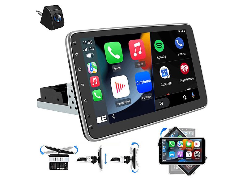 Autorradio  - Pantalla táctil IPS universal CarPlay Android Auto inalámbrico Bluetooth cámara de marcha atrás CESTOVET, 10,1 "", USB,WIFI,Bluetooth,FM, Negro