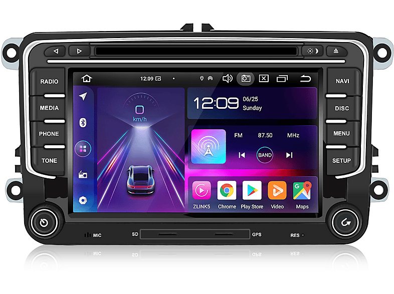 Autorradio  - VW Golf 5 6 T5 Polo Sharan Passat Tiguän 64GB DVD CARPLAY JUNSUN, 7 "", 3*USB, Negro