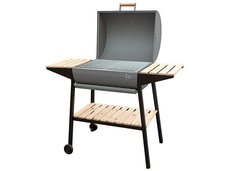 Barbacoa de carbón - FLORES CORTÉS 33739 - curva con tapa y ruedas - Acabado en Madera, Gris Antracita