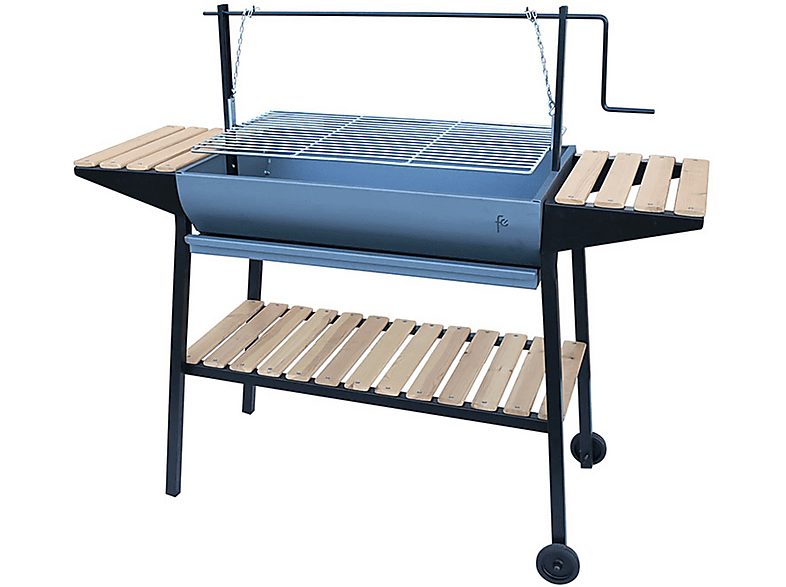 Barbacoa de carbón - FLORES CORTÉS  33742 - curva con cadenas y ruedas 600 - Acabado en Madera, Gris Antracita