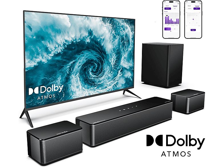 Barra de sonido con subwoofer - ULTIMEA 5.1 Barra de Sonido Envolvente con Dolby Atmos y Subwoofer inalámbrico, Bluetooth, Subwoofer Inalámbrico, Negro