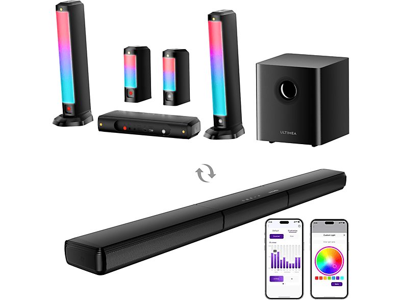 Barra de sonido con subwoofer - ULTIMEA Apollo S70 Ultra, Bluetooth, Subwoofer Inalámbrico, Negro