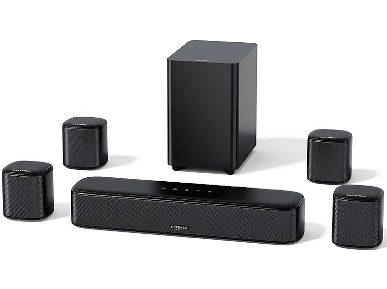 Barra de sonido con subwoofer - ULTIMEA Aura A40 - 7.1 Barra de Sonido con Subwoofer y 4 Altavoces Envolventes, Control por App, Bluetooth, Subwoofer Con cable, Negro