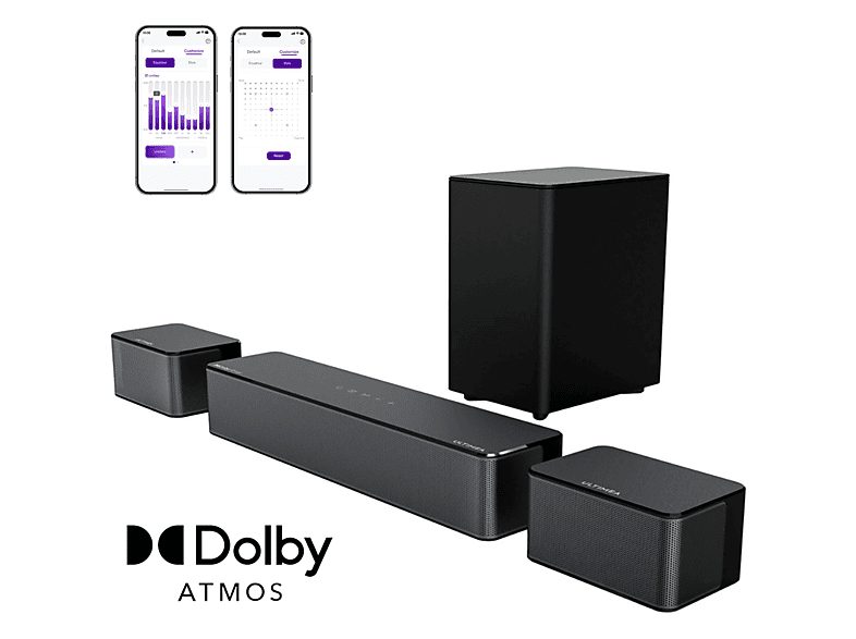 Barra de sonido con subwoofer - ULTIMEA Poseidon M4T - 5.1 Canales con Dolby Atmos, Control por App, 2 Altavoces Traseros, Bluetooth, Subwoofer Inalámbrico, Negro