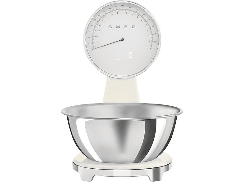 Báscula electrónica de cocina - SMEG  KSF01CRWW, 5 kg, Cromo, Crema de color