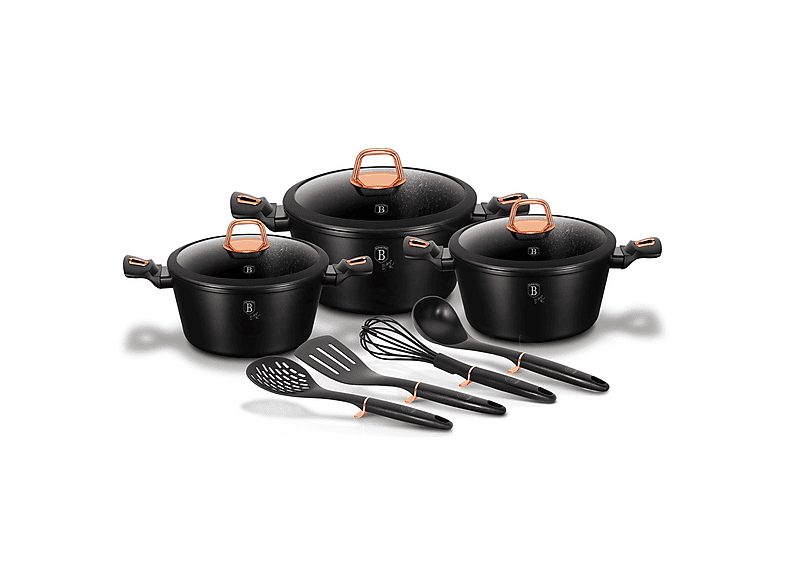 Batería de cocina - BERLINGERHAUS Black Rose, Batería Cocina Inducción 10 Piezas, Antiadherente Mármol sin PFOA, Aluminio, Cazuelas Ta, Ninguno
