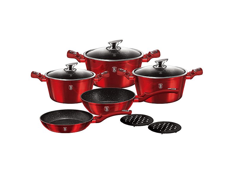Batería de cocina - BERLINGERHAUS Burgundy, 1 l, Aluminio Forjado, Rojo