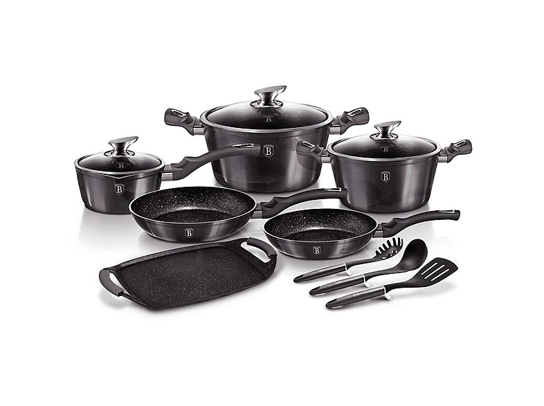 Batería de cocina - BERLINGERHAUS Carbon Pro, Batería Cocina Inducción 12 Piezas, Antiadherente sin PFOA, Aluminio, Cazuelas Sartenes, Ninguno