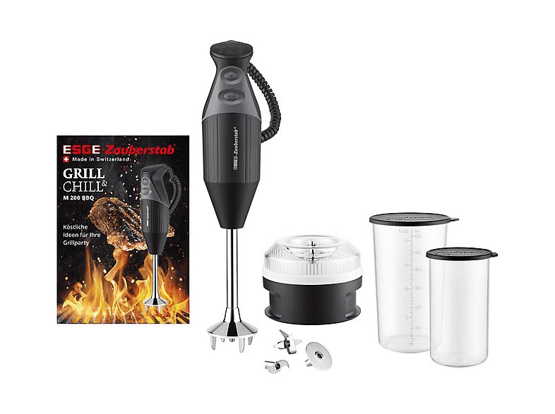 Batidora de mano - UNOLD M 200 BBQ, 200 W, 2 velocidades, Negro, Cromo