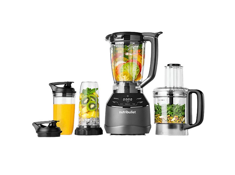Batidora de vaso - nutribullet Triple Prep System, 1.500 W, Jarra de 1.8 l, Procesador de 1.65 l, Vasos portátiles de 0.9 l y 0.7 l, Táctil, Negro
