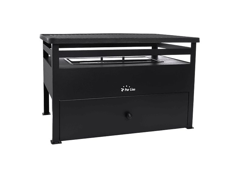 Bio-Barbacoas - PURLINE Barbacoa de etanol 1.5L acero rojo y plancha rectangular de hierro, Negro