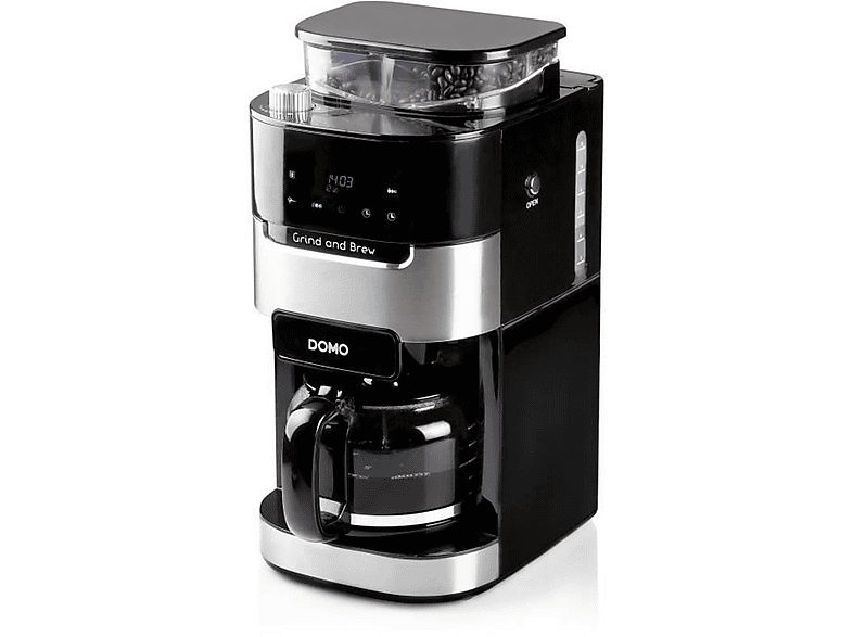 Cafetera automática - DOMO DO721K, 900 W, 1,5 l, 12 tazas, Negro, Acero inoxidable