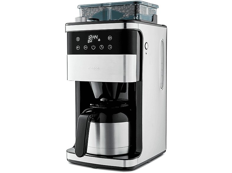 Cafetera de goteo - MEDION MD 19911, 800 W, 1 l, 8 tazas, Negro, Acero inoxidable