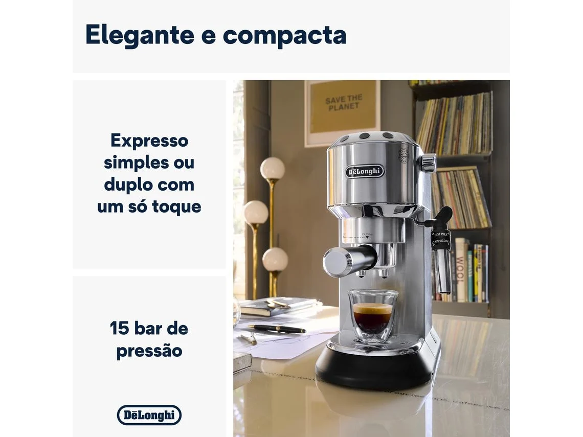 Cafetera DELONGHI Dedica Style EC685.M (15 bar - Gris)