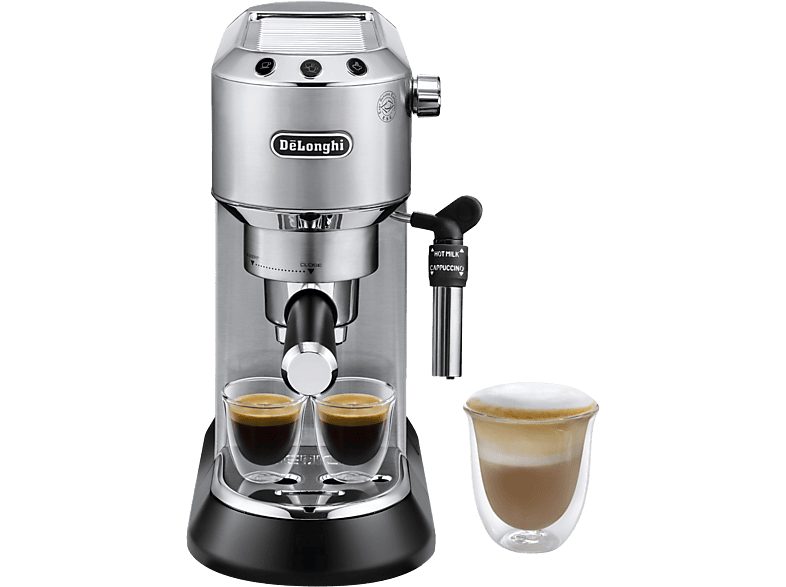 Cafetera express - De'Longhi Dedica EC685.M, 1300 W, 15 bar, Thermoblock, Espresso manual, Función 2 tazas, Metalizado