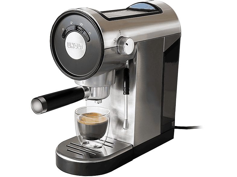 Cafetera express - UNOLD Piccopresso, 20 bar, 1360 W, 2 tazas, Negro, Acero inoxidable