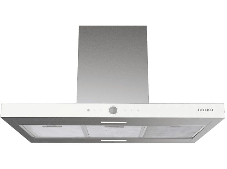 Campana de isla - Infiniton CMPT-ISH97WG, De isla, 90cm, 800 m³/h, Panel táctil, 250W, Luces LED, Inox, Cristal Blanco