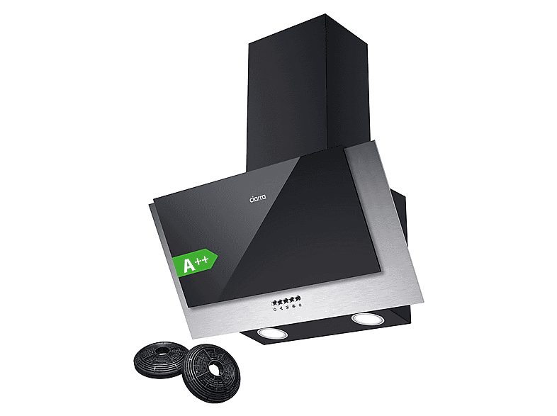 Campana Decorativa - CIARRA CBCB6736C, 3 velocidades, 350 m³/h, 595 mm, Negro