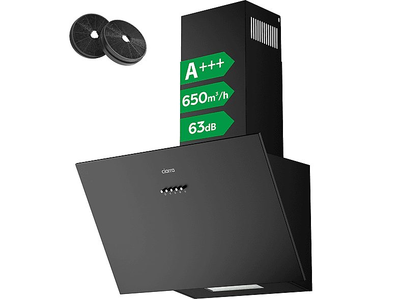Campana Decorativa - CIARRA VMB6762A, 3 velocidades, 650 m³/h, 595 mm, Negro