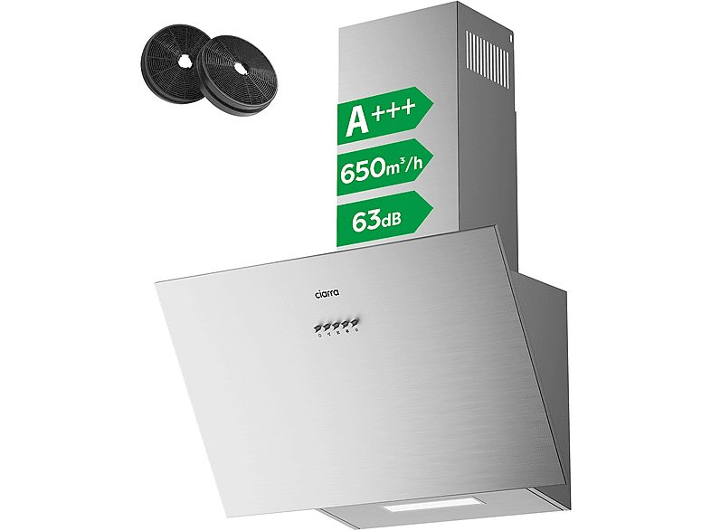 Campana Decorativa - CIARRA VMS6762A, 3 velocidades, 650 m³/h, 595 mm, Acero inoxidable