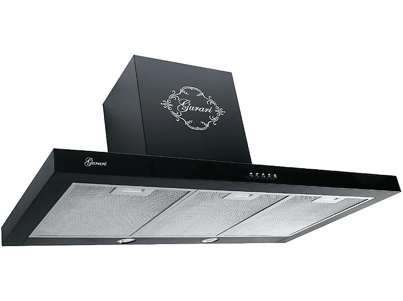 Campana decorativa - GURARI GCH F 461 BL 9, 3 velocidades, 1000 m³/h, 90 cm, Negro pintado