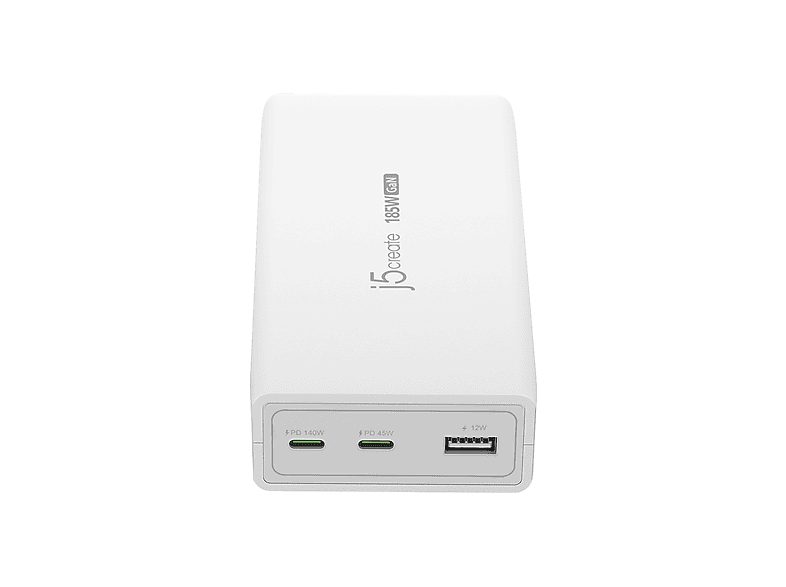 Cargador de móvil - J5CREATE JUP37185W-EN GaN PD 3.1 USB-C de 185 W, Blanco