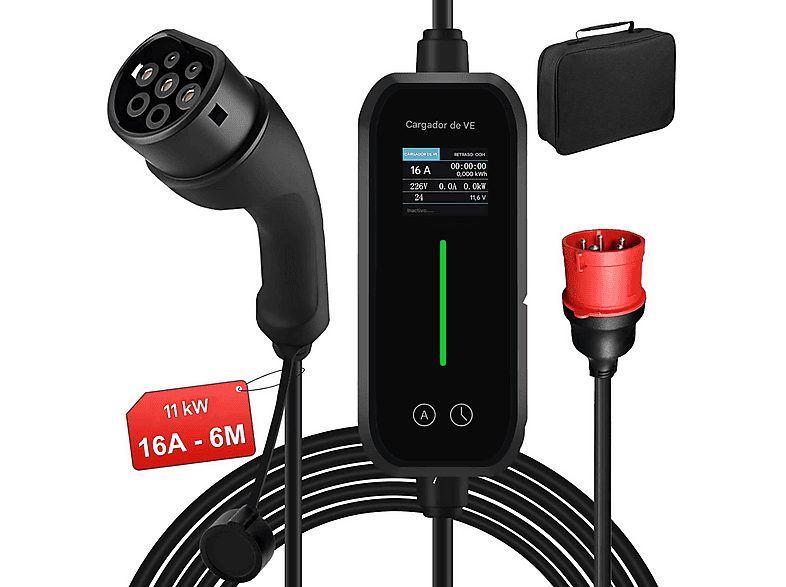 Cargador vehículo eléctrico - AWESAFE 11KW 16A, 11 kW, 230 V, black