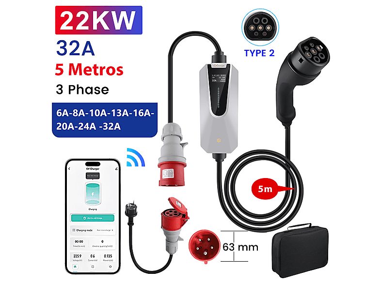 Cargador vehículo eléctrico - AWESAFE 11KW-3.5KW, black