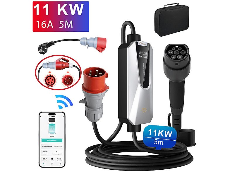 Cargador vehículo eléctrico - AWESAFE 3 Fase 11KW/3.5KW 16A 5M, Silver