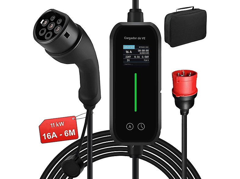 Cargador vehículo eléctrico - AWESAFE 6M 6-16A 11KW, Black