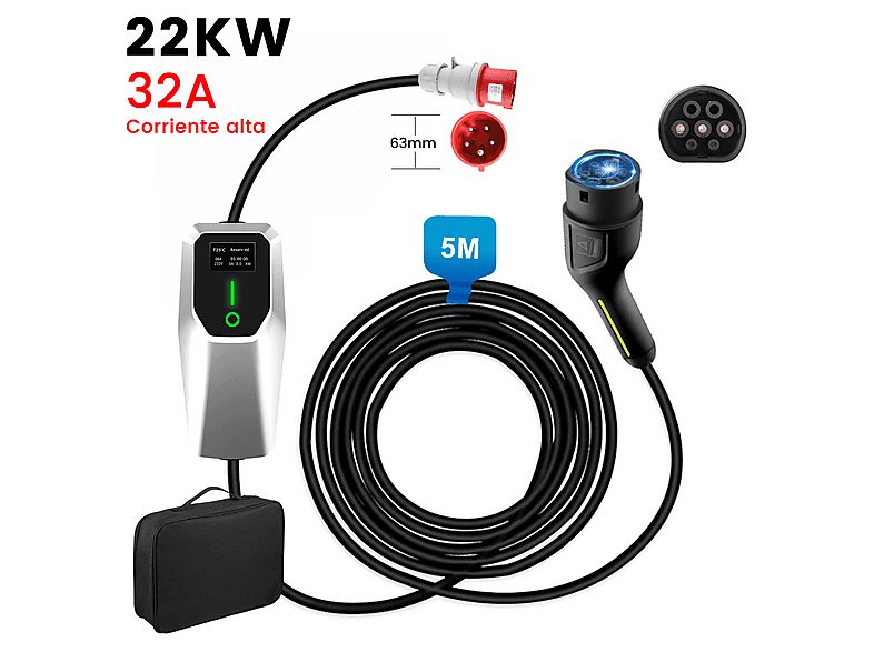 Cargador vehículo eléctrico - AWESAFE Modo 2 22 kW Ajustable 8 A-32 A 5 m, black