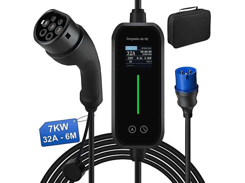 Cargador vehículo eléctrico - AWESAFE Pila de carga monofásica de CA de 7 kW y 32 A, modo 2, Black