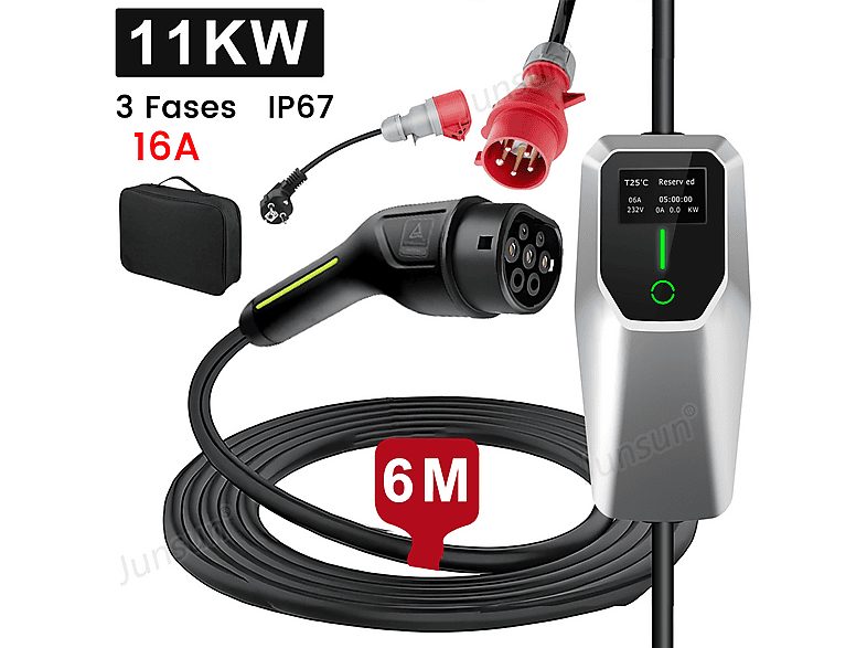 Cargador vehículo eléctrico - AWESAFE Tipo 2 - Trifásico de 11 kW, black