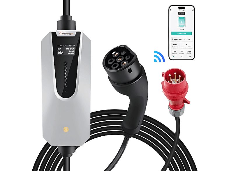 Cargador vehículo eléctrico - CESTOVET 16A 11KW 5m WiFi/APP Wallbox, Bblanco, 11 kW, 230 V, Blanco