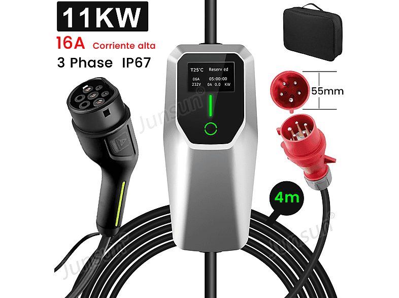 Cargador vehículo eléctrico - HEXINEX 11KW 16A, negro