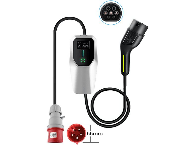 Cargador vehículo eléctrico - JUNSUN 11kW Tipo 2 5m, Black