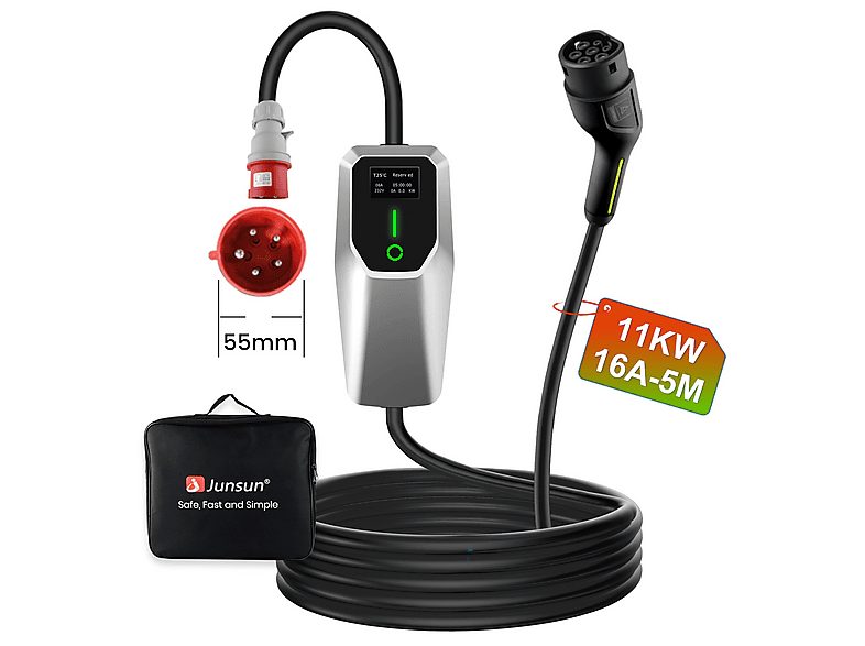 Cargador vehículo eléctrico - SMORGR 11KW [3-phase| 5m| 6-16A], Black