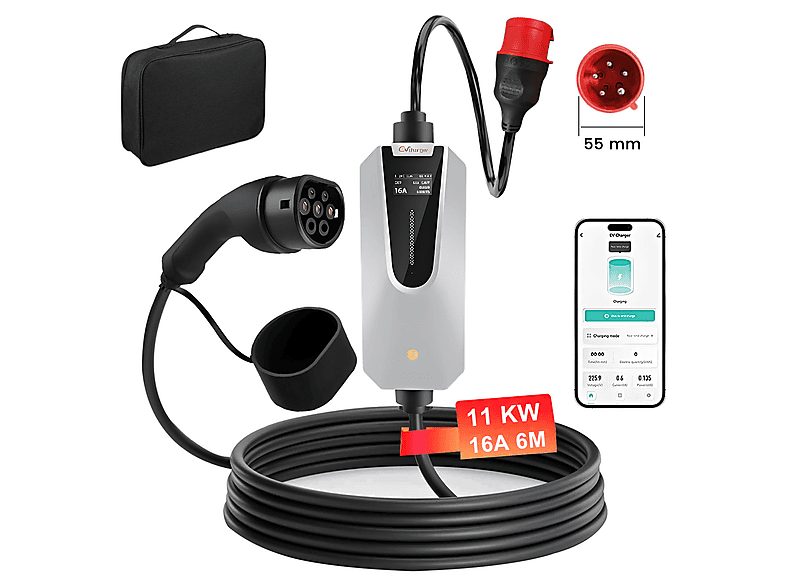 Cargador vehículo eléctrico - SMORGR 11kW 6m [6-16A, 3-Fases], Black