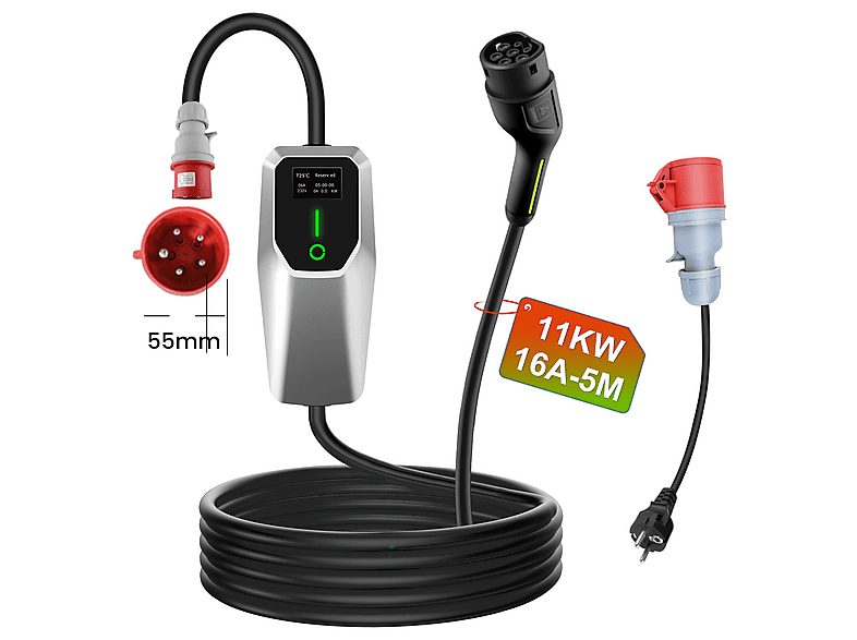 Cargador vehículo eléctrico - SMORGR 5M Elétrico 11Kw, Tipo 2 6A - 16A Cambiador, Black